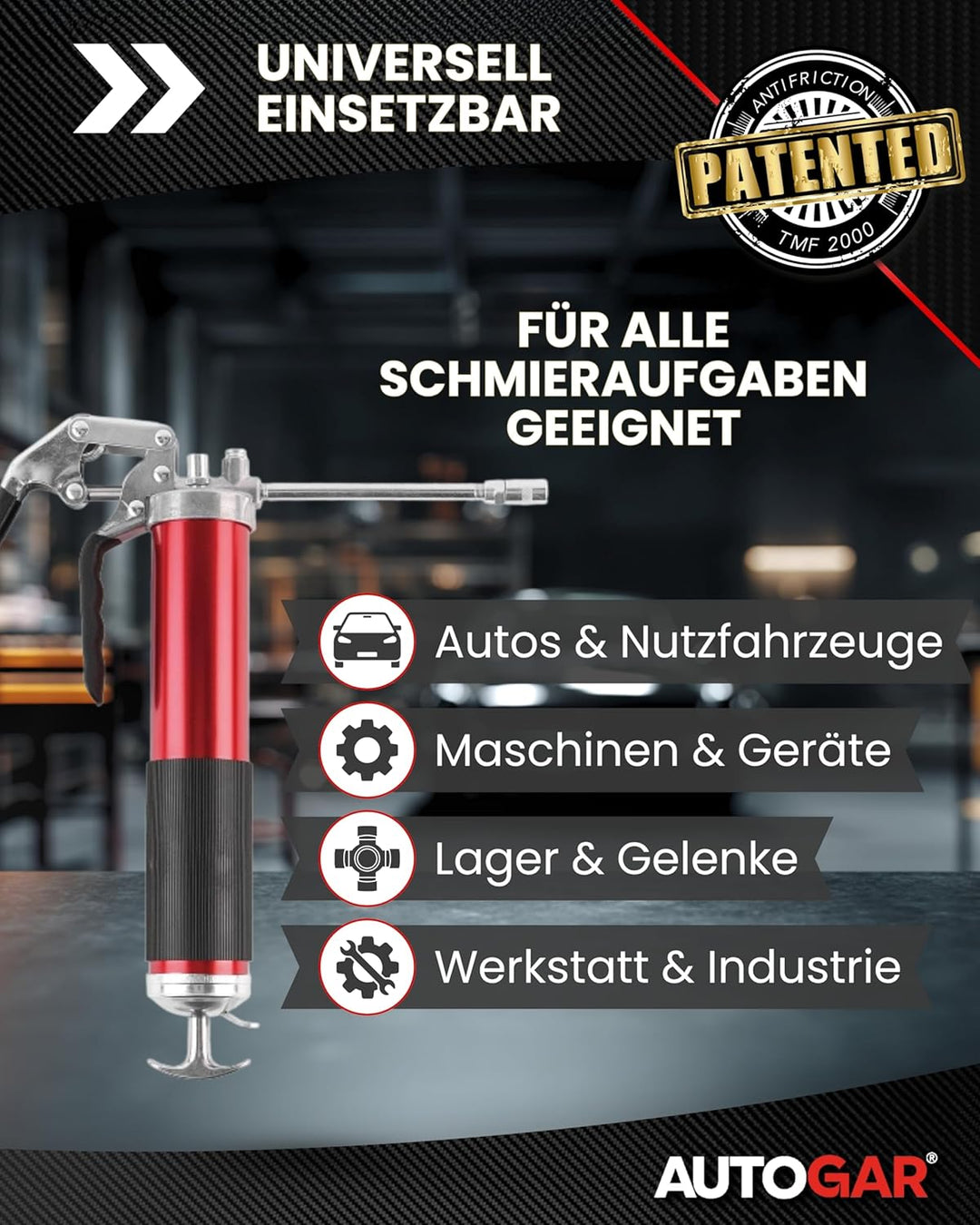 Einhand-Fettpresse mit Schlauch &amp; Zubehör I 8000 PSI Hochdruckpresse für 400 g Kartuschen I Kartusch