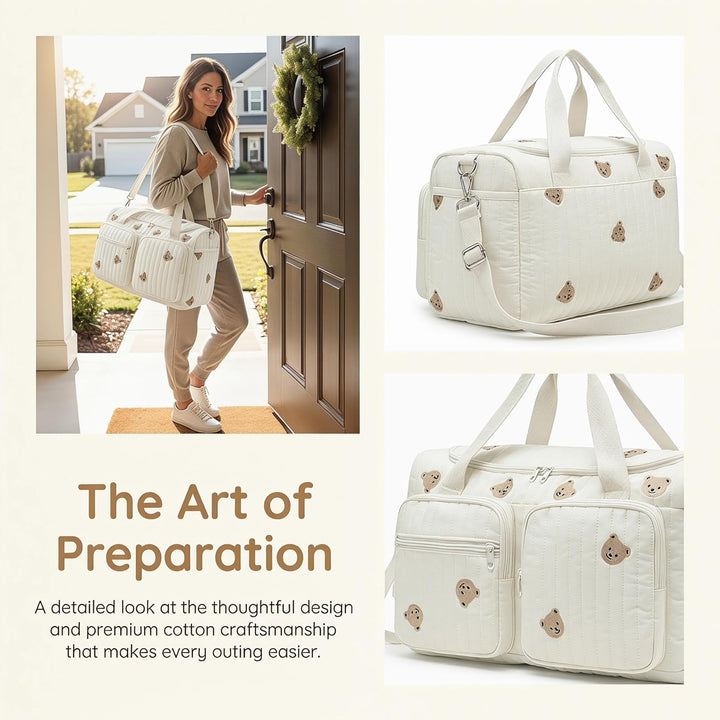 Baby Wickeltasche Grosse Kliniktasche 48x26x22cm Reisewindeltasche Tragetasche Baumwolle Henkeltasch