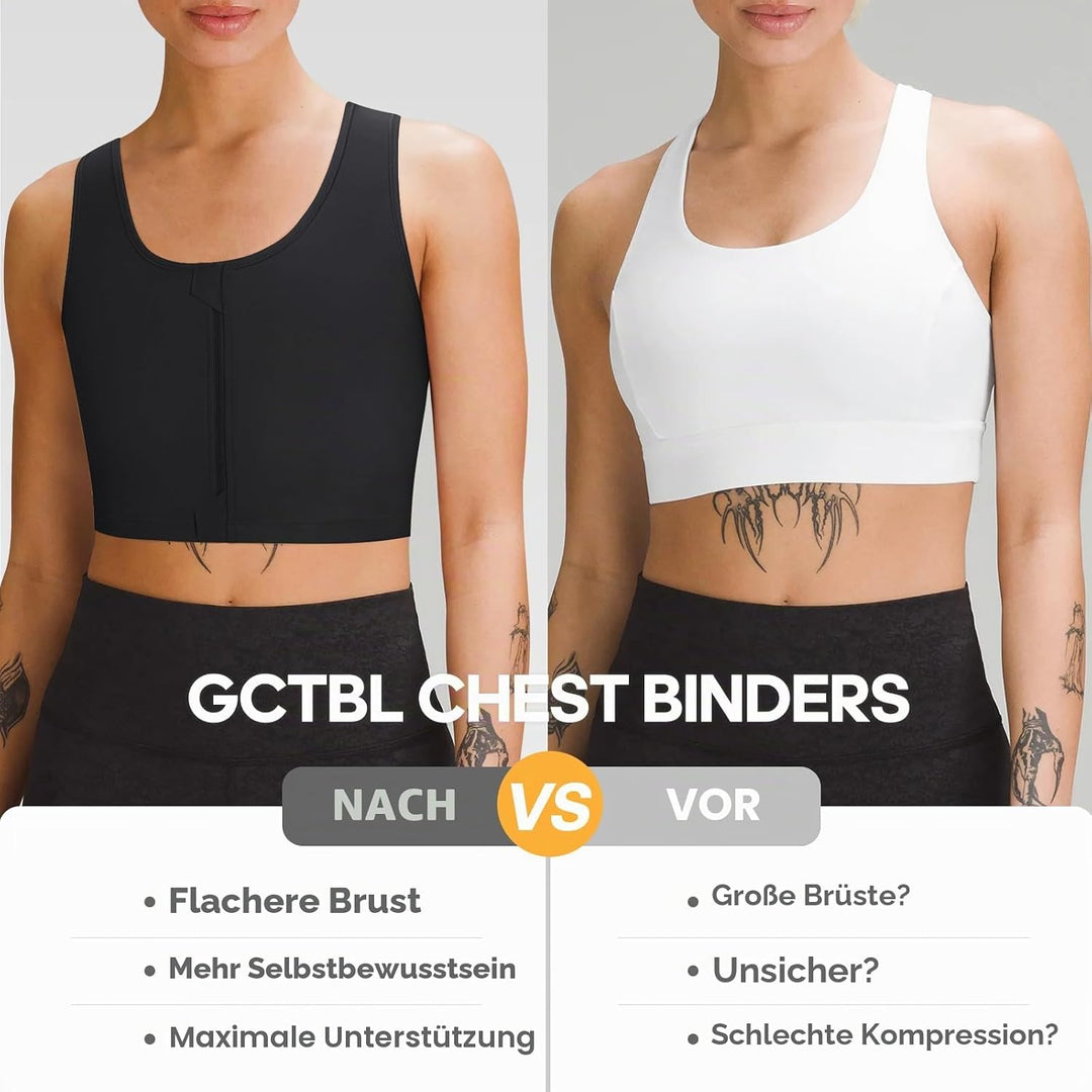 Trans Binder Transgender FTM Zip Up Atmungsaktives Halbes Brust Binder Schwarz XL, Schwarz XL
