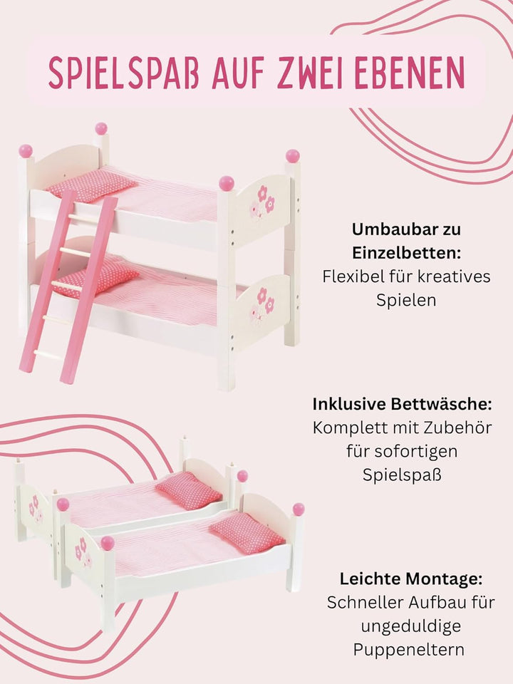 Bayer Chic 2000 - Puppen-Etagenbett für Baby-Puppen bis 48 cm, Puppenbett, Puppenmöbel, Puppenzubehö