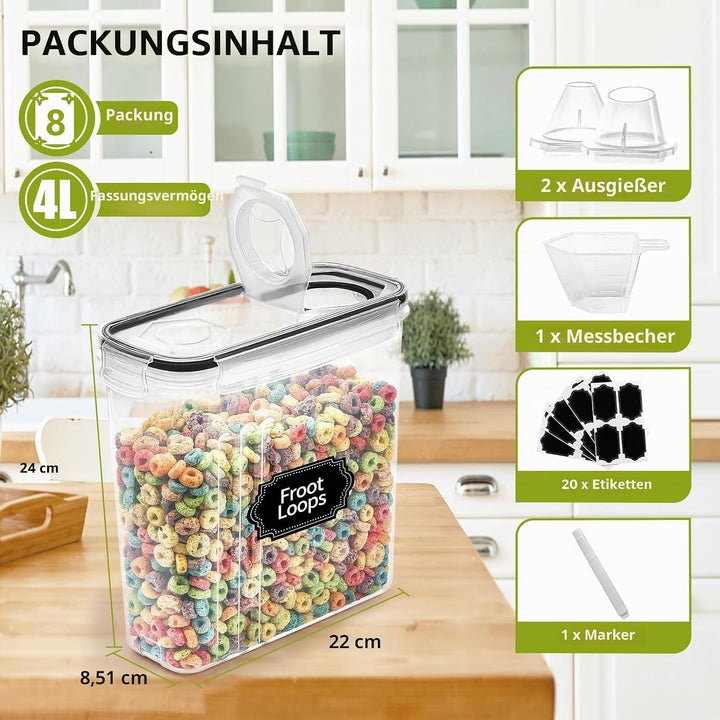 Skroam Müslibehälter, luftdichte Frischhaltedosen mit Ausgiesser für Küche und Speisekammer, Kunstst
