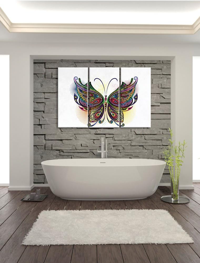 Pixxprint Prachtvoller Schmetterling weiss 3-Teiler Leinwandbild 120x80 Bild auf Leinwand