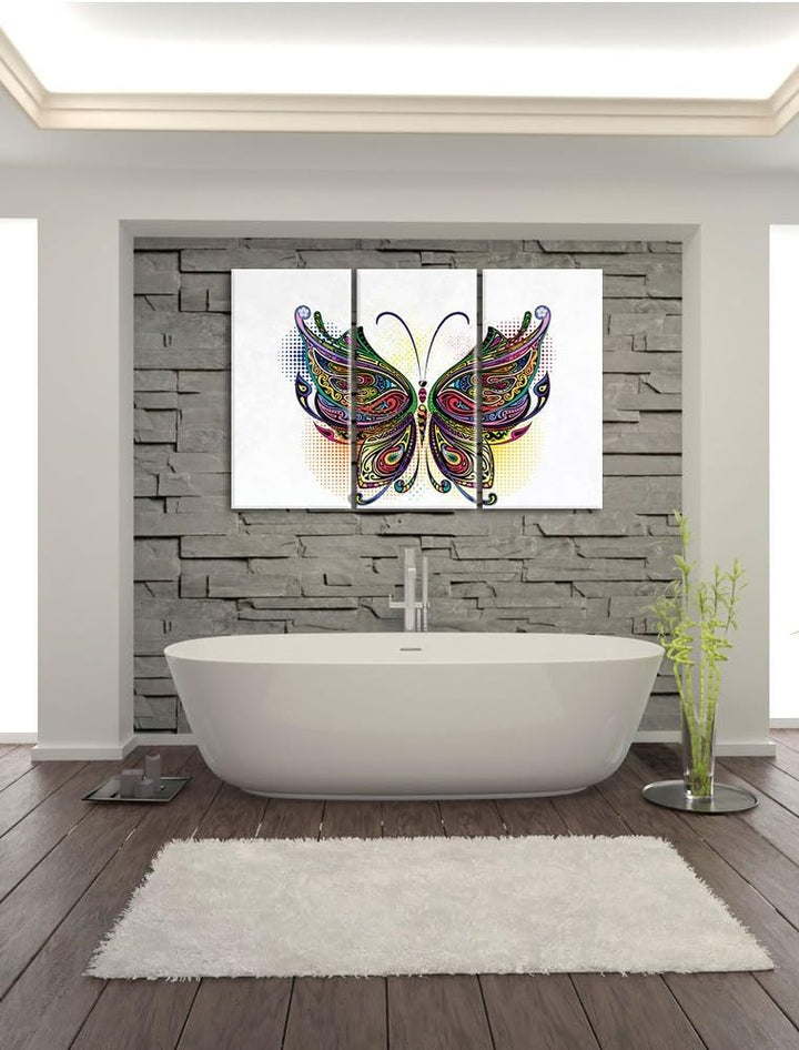 Pixxprint Prachtvoller Schmetterling weiss 3-Teiler Leinwandbild 120x80 Bild auf Leinwand