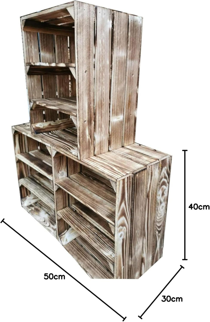 Teramico Holzkiste 50 x 40 x 30cm - Vintage-Look geflammt - Weinkiste Obstkiste Set Dekoration (2er