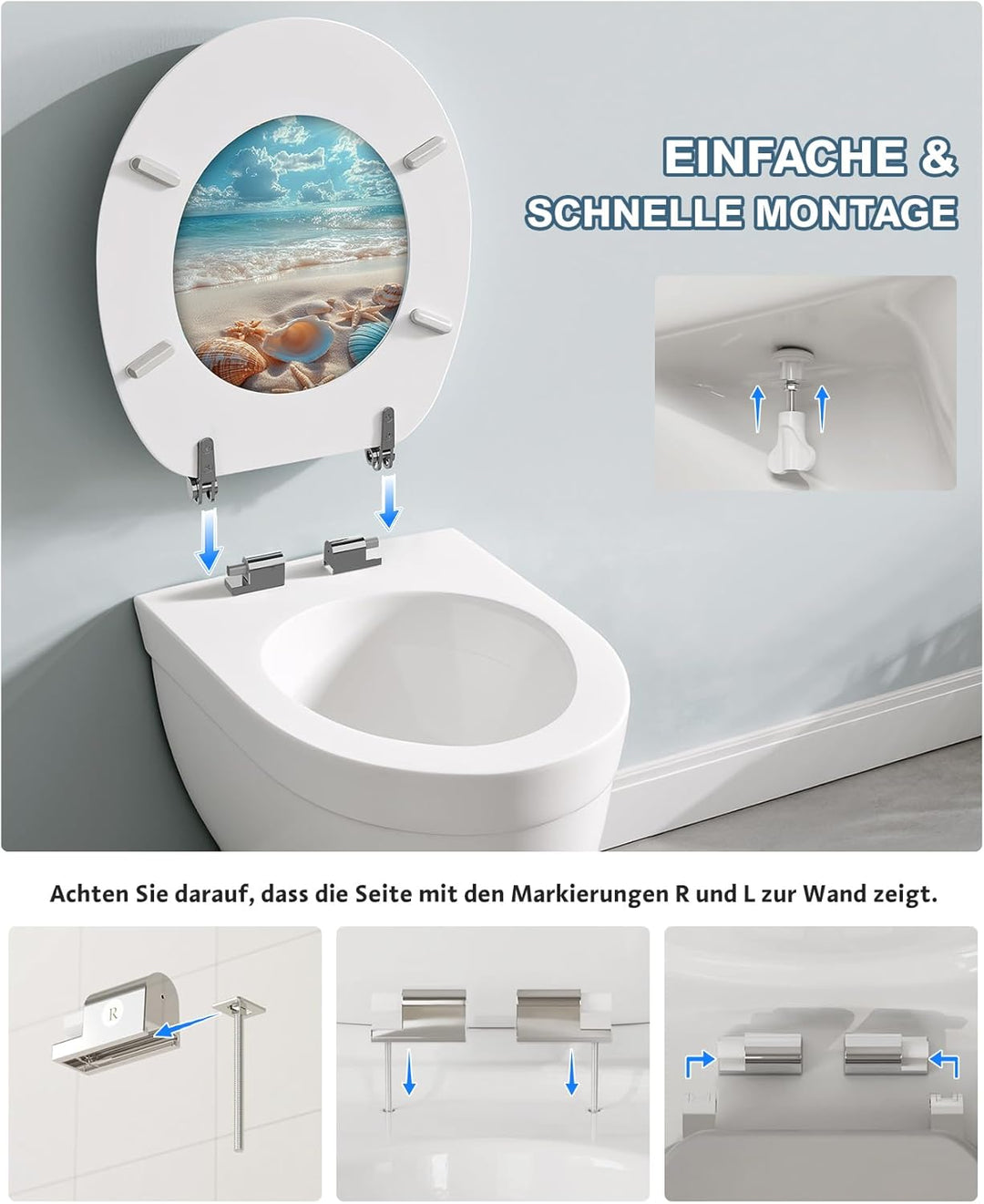 Ribelli WC Sitz mit Absenkautomatik, Toilettendeckel O-Form in Viele Motiven, Klodeckel Einfache Mon