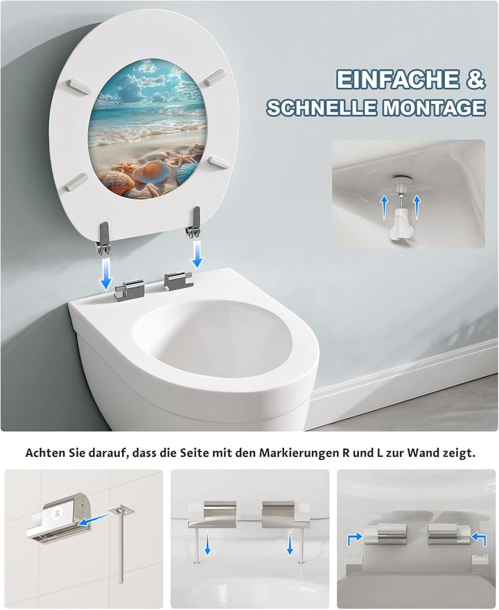 Ribelli WC Sitz mit Absenkautomatik, Toilettendeckel O-Form in Viele Motiven, Klodeckel Einfache Mon