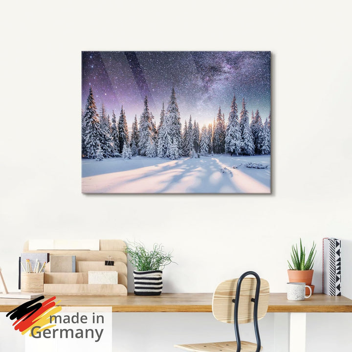 Glasbilder Wandbild Glas Bild einteilig 50x50 cm Quadratisch Winterlandschaft Wald Tannenbaum Natur