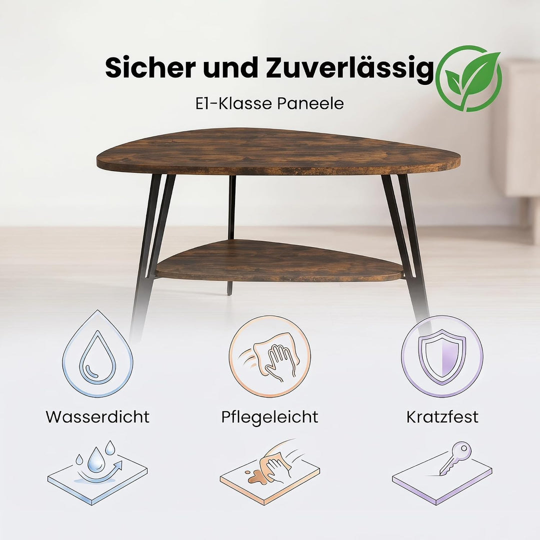 Manora Oval Couchtisch Braun mit Ablagefach &amp; Metallbeinen - Moderner Wohnzimmertisch Kaffeetisch So