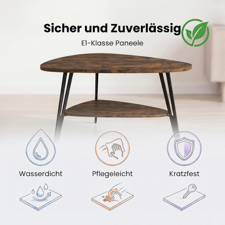 Manora Oval Couchtisch Braun mit Ablagefach &amp; Metallbeinen - Moderner Wohnzimmertisch Kaffeetisch So