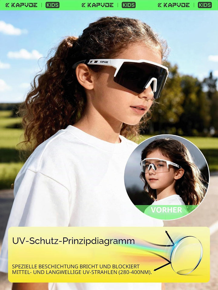 KAPVOE Photochromatische Selbsttönend Fahrradbrille TR90 Rahmen für Herren Damen Jungen Mädchen Klar