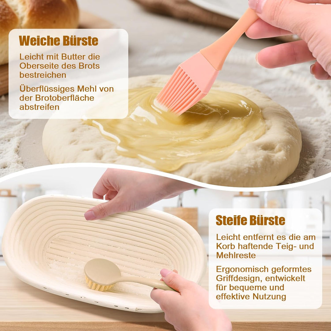 Gärkörbchen Oval 28 cm für 700g Teig, Gärkorb Rattan Set Sauerteig mit Leinentuch & Gärfolie Backen,