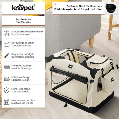 Leopet® Hundebox - Faltbar, Grosse/Kleine Hunde, Stoff, mit Napf, für Zuhause, Auto - Transportbox,