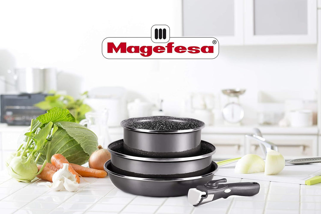 MAGEFESA 02109379 K2 Induktions-Kochgeschirr mit abnehmbarem Griff, antihaftbeschichtet, Glaskeramik