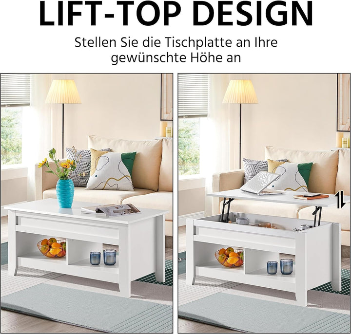 Yaheetech Couchtisch Höhenverstellbar Kaffeetisch Wohnzimmertisch mit Ablagefach Holz Sofatisch Beis