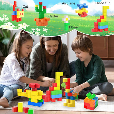 AOMIKS 57 Stück Magnetblöcke STEM Magnetische Bausteine, 3D-pädagogisches Bauspielzeug für Kinder im