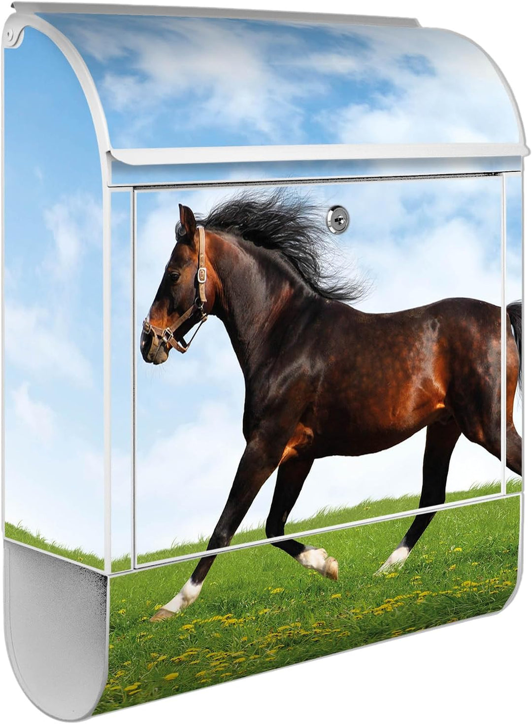 banjado® Design Briefkasten mit Motiv Pferd 39x47x14cm &amp; 2 Schlüssel - Briefkasten Stahl weiss mit Z