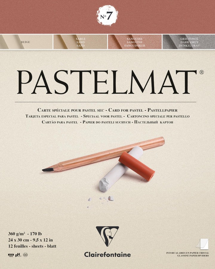 Clairefontaine 96053C - Zeichenblock Pastelmat, kopfgeleimt, 12 Blatt 24x30 cm, 360g, 4 Farben sorti