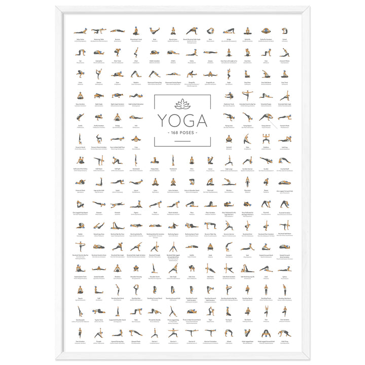 JUNOMI® Yoga Poster 50x70 cm mit Rahmen Weiss, Yoga Zubehör für Studios und Übungen Zuhause, geeigne