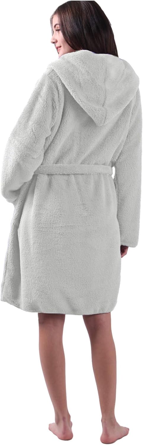 Sherpa Wende Bademantel Lammfell Optik für Damen und Herren mit Kapuze Morgenmantel Hausmantel, Altr