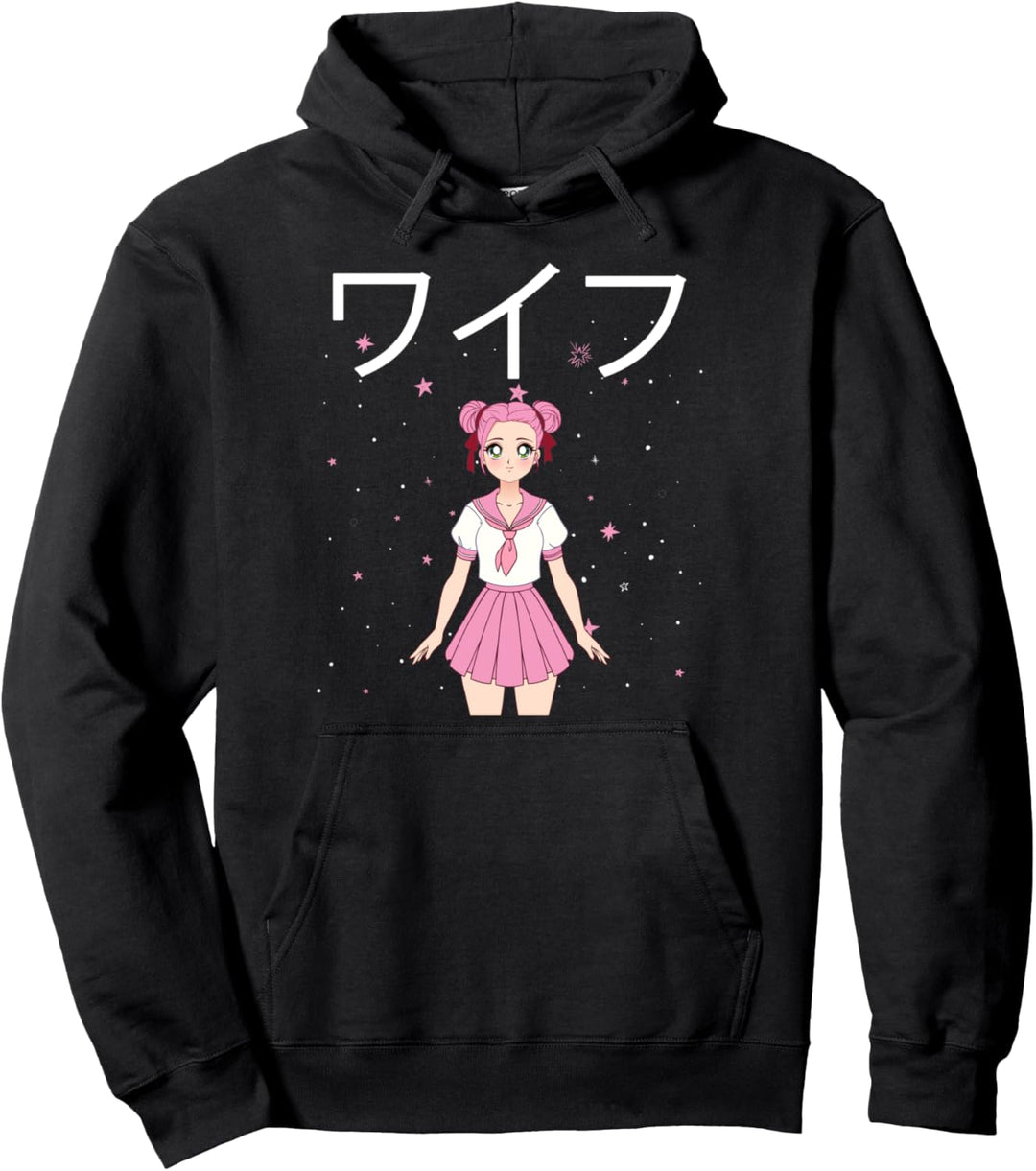 Anime Girl Erdbeermilch ästhetisches Vaporwave Pullover Hoodie