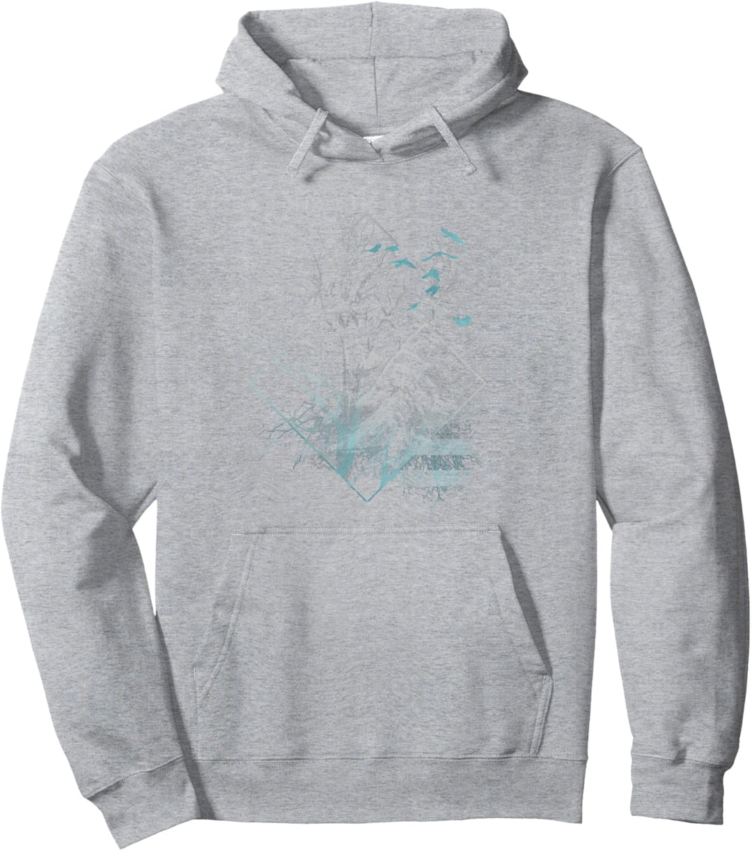 Mountain Snow Trees & Birds Geometric Nature Pullover Hoodie