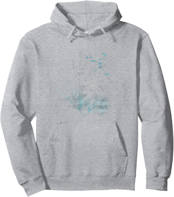 Mountain Snow Trees & Birds Geometric Nature Pullover Hoodie