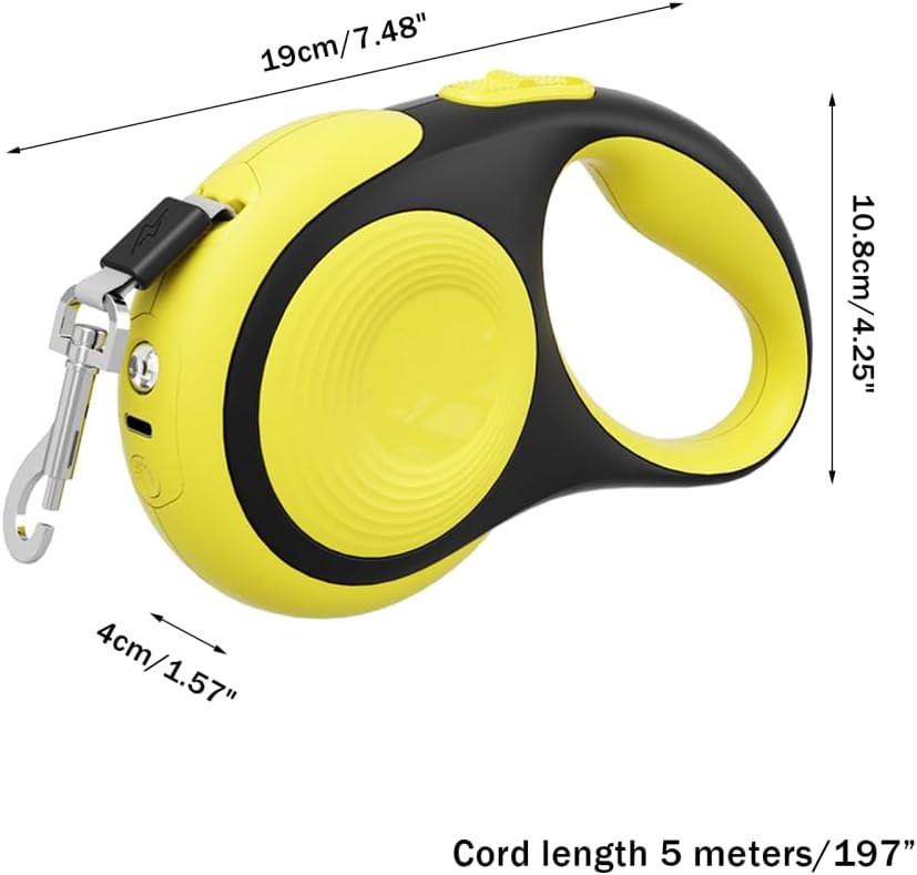 Hunde Rollleine mit LED Licht, 3/5 m Einziehbar Hundeleine, 360° Verwicklungsfrei Ausziehbar Leine m