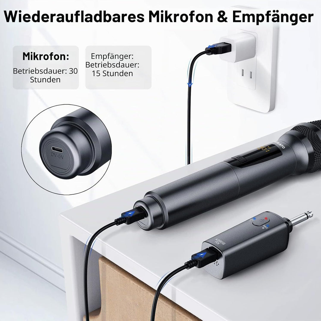 LEKATO Kabelloses Mikrofon, Mikrofone mit 30 Stunden Laufzeit für Karaoke,wiederaufladbar,Dual-Handm