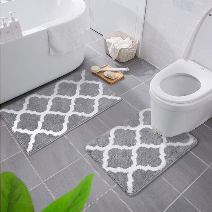 Homaxy rutschfest Badematten Set 2 teilig Weich Hochflor Bad WC Badezimmerteppich Set Mikrofaser Bad