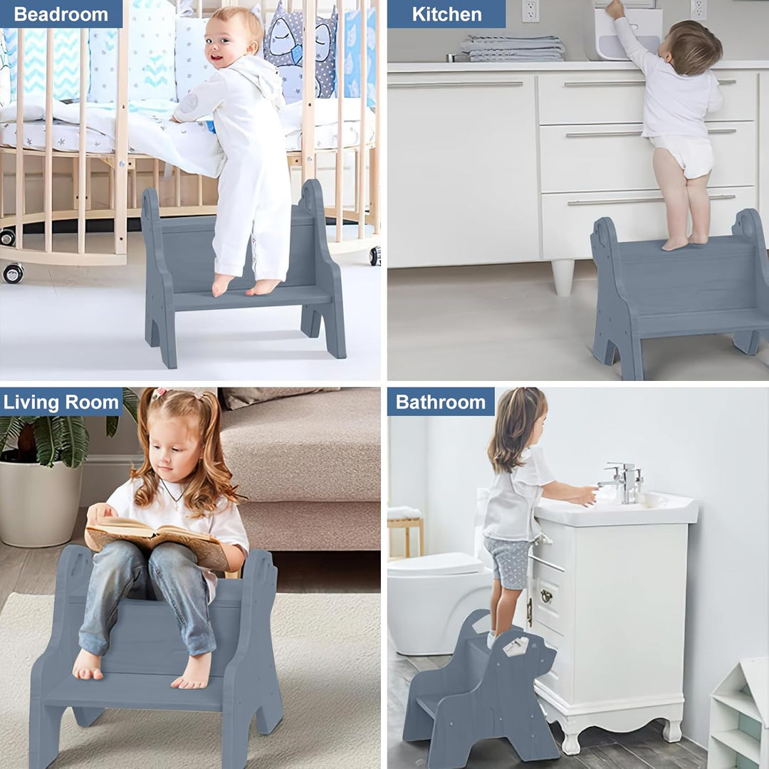 Tritthocker für Kinder mit 2 Stufen, Kindertreppchen Schemel Kinderhocker mit Griffen und Anti-Rutsc