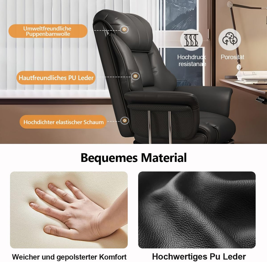Bürostuhl mit Fussstütze & Lendenwirbelstütze – Ergonomischer Gaming-Stuhl mit höhenverstellbarem Ko