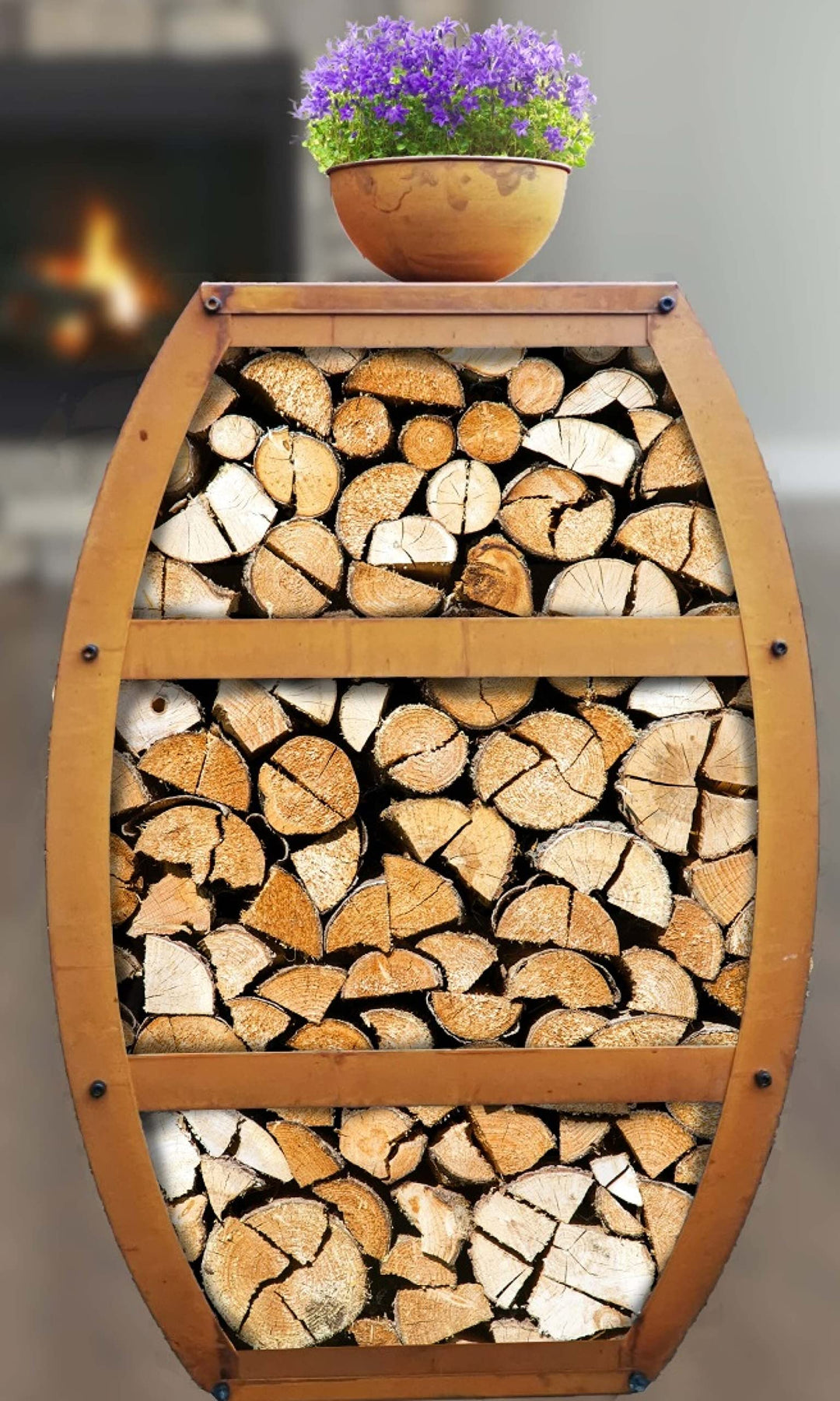 2617 Kaminholz Regal in Rost-Optik Höhe 101cm