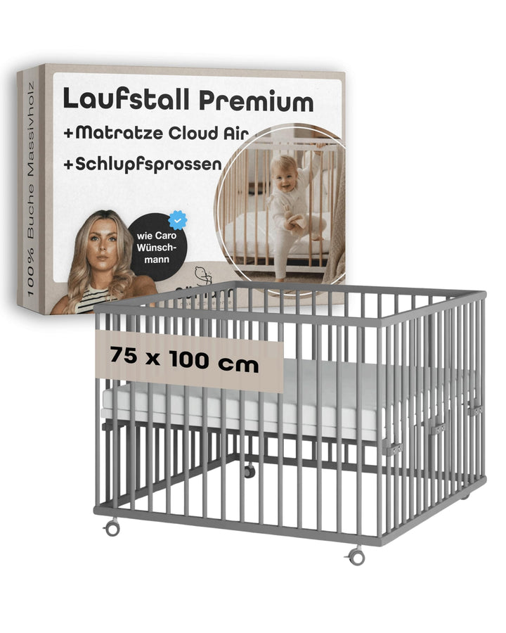 Sämann Laufstall Baby mit Matratze Cloud Air und Schlupfsprossen | TÜV geprüft | stufenlos höhenvers