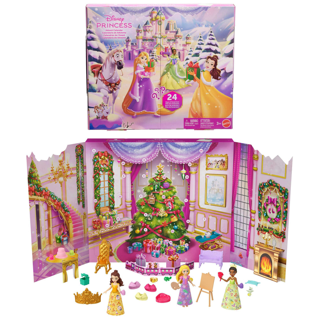 Mattel Disney Princess-Puppe Adventskalender mit 24 Tagen voller Überraschungen, enthält 3 kleine Pu
