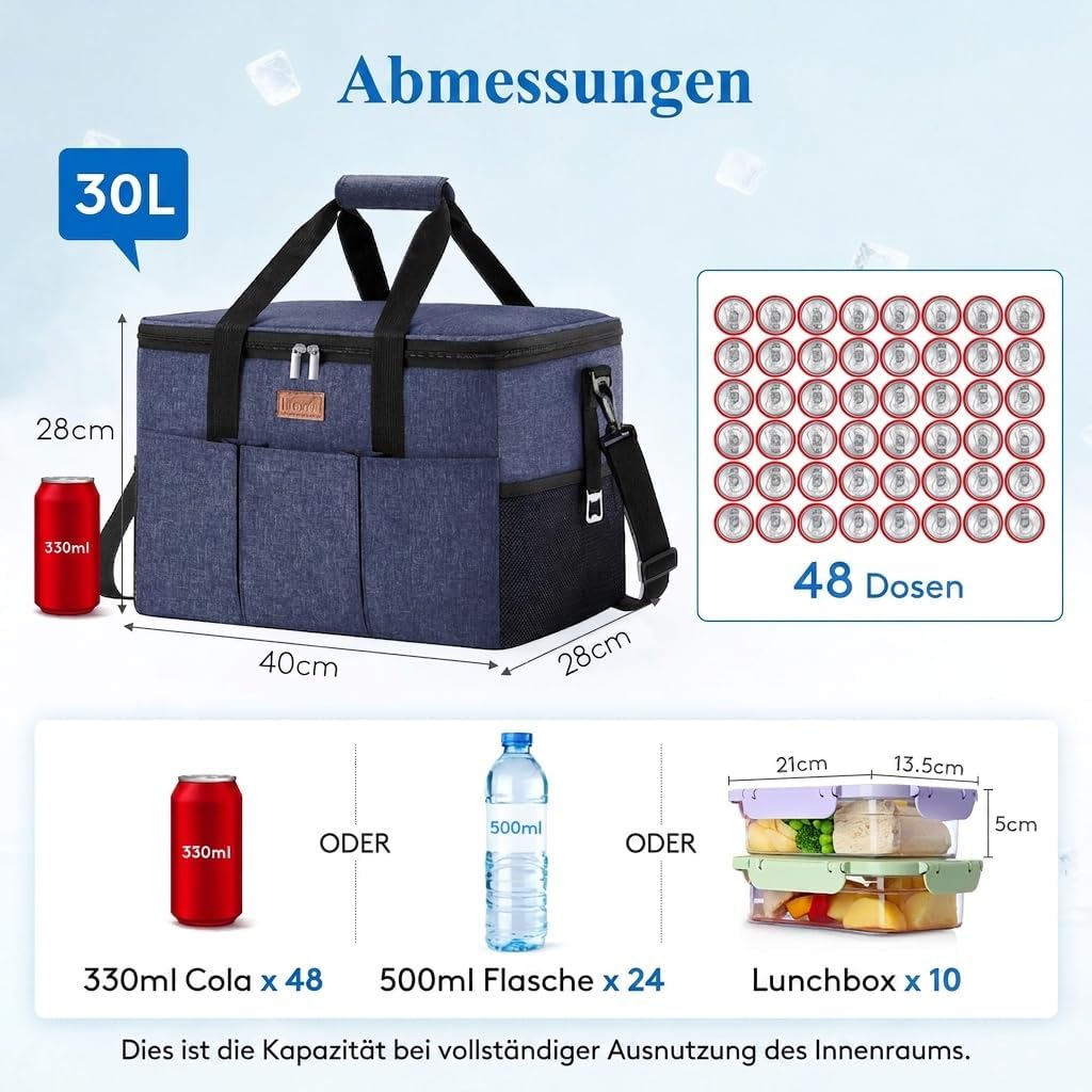 Lifewit Kühltasche 30L, Kühlung Thermoisoliert Tragbar Faltbar Wasserdicht, Gross Picknicktasche für