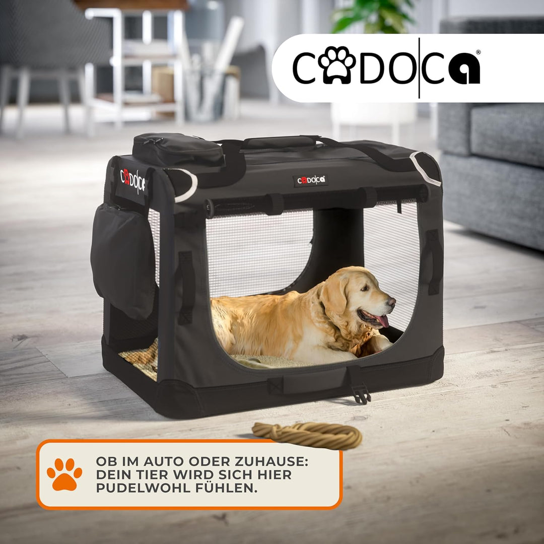 CADOCA® Hundebox faltbar Transportbox XXL 90x60x66cm robust atmungsaktiv Transporttasche Auto Rückba