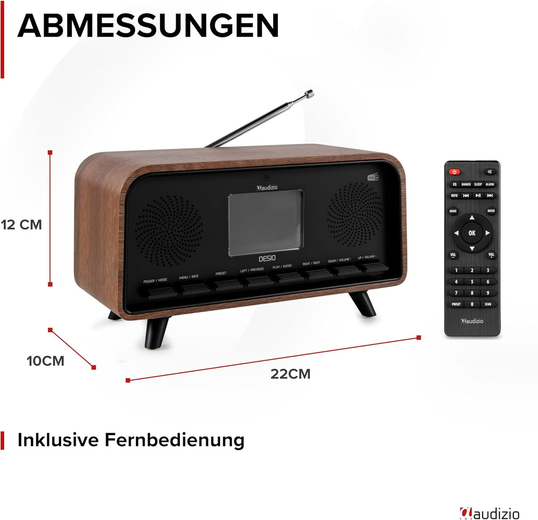 Audizio Desio - DAB Radio mit Bluetooth 5.0 - Stereo DAB Plus Radio mit Fernbedienung, 50 Speicherpl