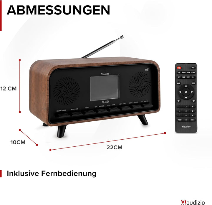 Audizio Desio - DAB Radio mit Bluetooth 5.0 - Stereo DAB Plus Radio mit Fernbedienung, 50 Speicherpl