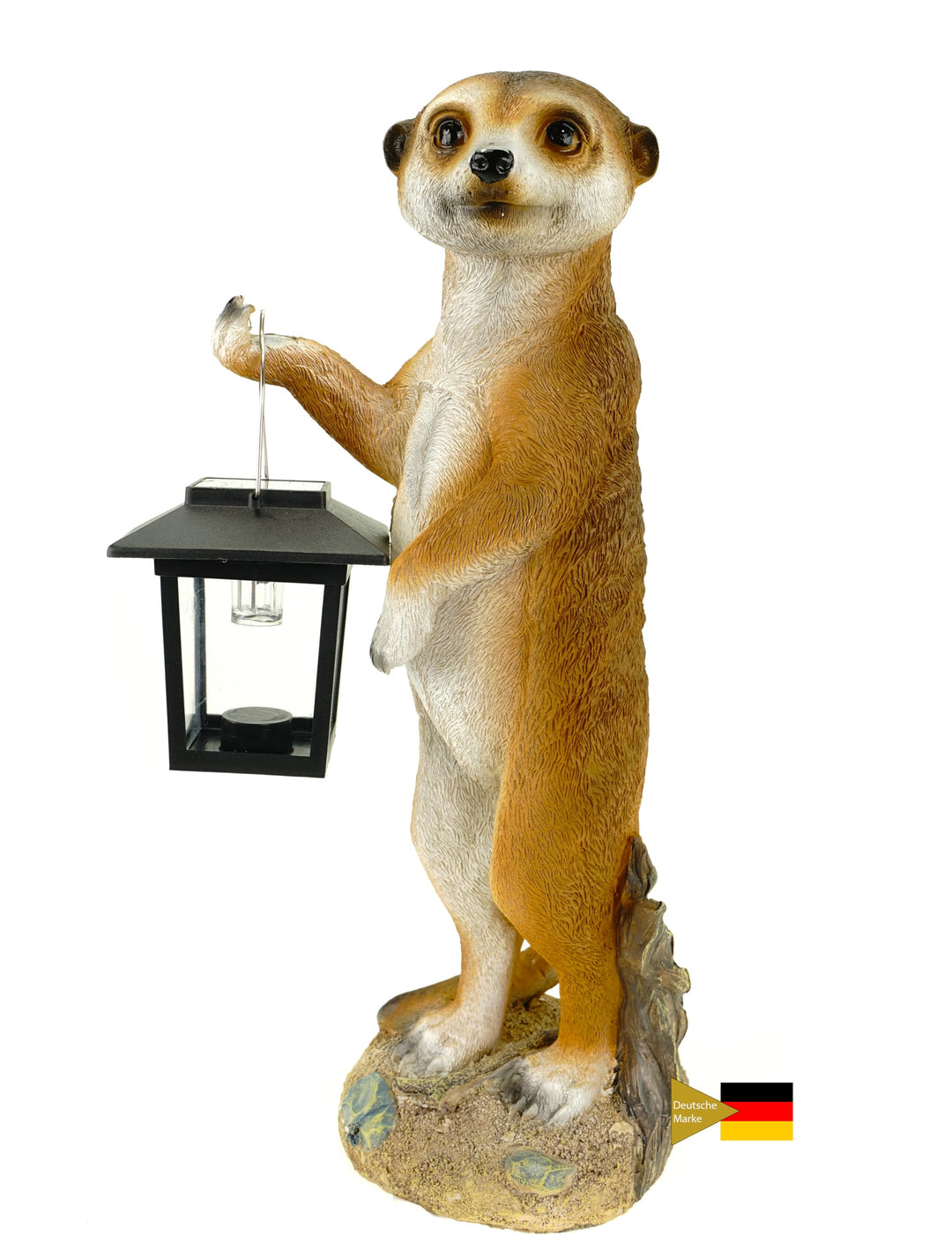 Kremers Schatzkiste Erdmännchen Eddy mit Solarlaterne Figur Gartenfigur 38 cm Tierfigur