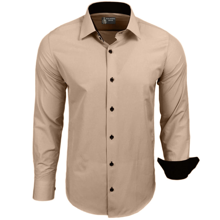 Subliminal Mode - Leicht zu bügeln, Herrenhemd, zweifarbig, einfarbig, Langarm, Slim Fit, Business,