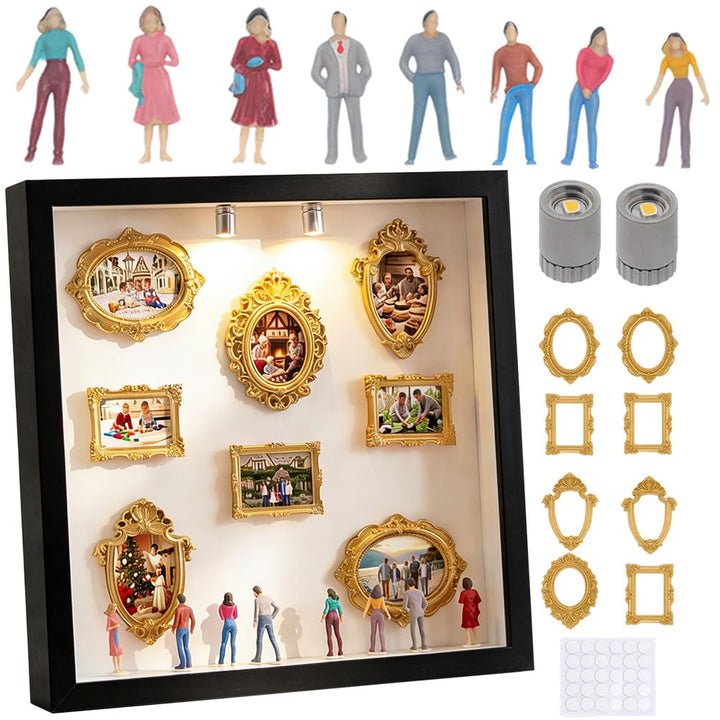 DIY Mini Museum Silhouette Box, Mini Figuren Menschen Museum Silhouette Box mit Golden Rahmen & LED