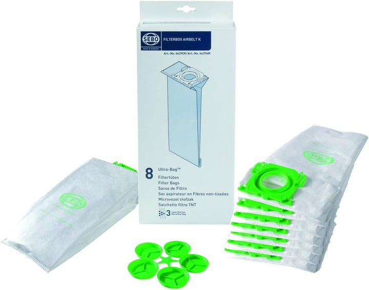 Sebo 6696ER Mikrofilter, Kunststoff & SBO6629 Ultrabeutel, 3 l, geeignet für K Cleaners, 8 Stück, We