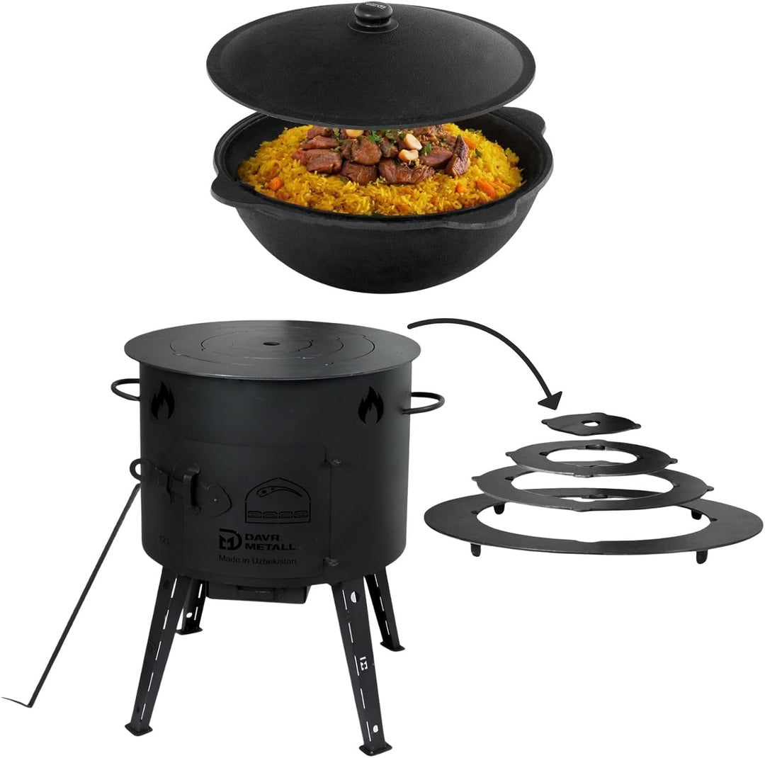 4BIG.fun Utschak Ø40 Uchag 2mm Stahl 12 L Kazan Wok Eintopfofen Utschag Учаг Campingofen Adapter-Rin