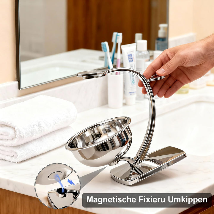 ERAVOR Luxus-Nassrasierset, Rasierpinsel aus synthetischem Dachshaar, magnetischer Rasierständer aus