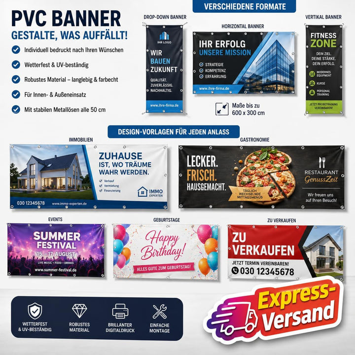 PRINT.GG Personalisierter Werbebanner - Gestalten Sie Ihr eigenes Banner mit Text, Grafik und Farben