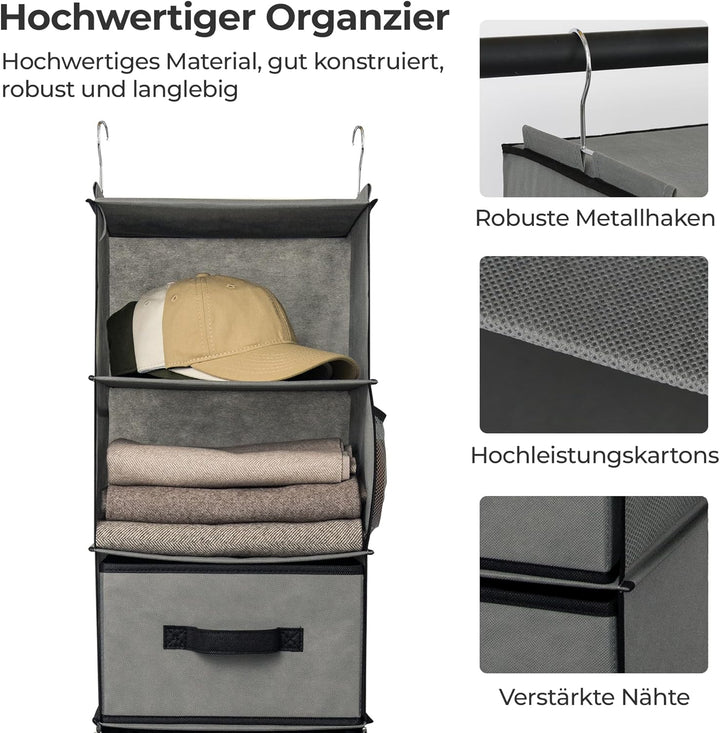 GRANNY SAYS Hängeorganizer Schrank, 1 Stück Hängeregal Stoff mit Schubladen, Grau Hängeaufbewahrung