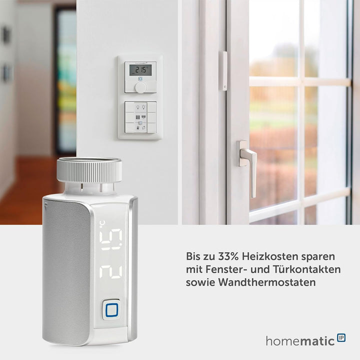 Homematic IP Smart Home Heizkörperthermostat – Evo, Silber, digitaler Thermostat Heizung, Steuerung