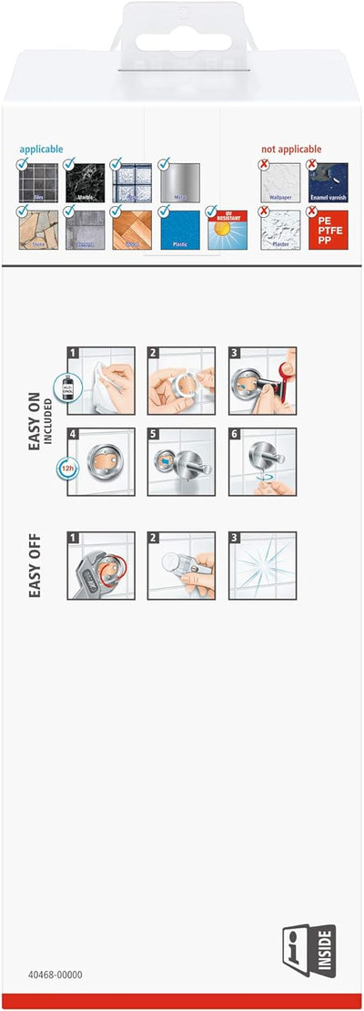 tesa EXXCELLENT Toilettenbürsten-Set, verchromt, mit satiniertem Glas - zur Wandbefestigung ohne Boh