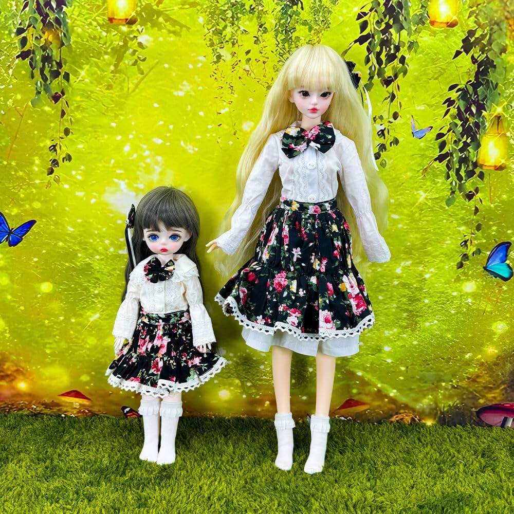 niannyyhouse 1/3 1/4 1/6 BJD Puppen Kleidung Weiss Kleider Blumenrock Bogen Kopfschmuck Socken Garte