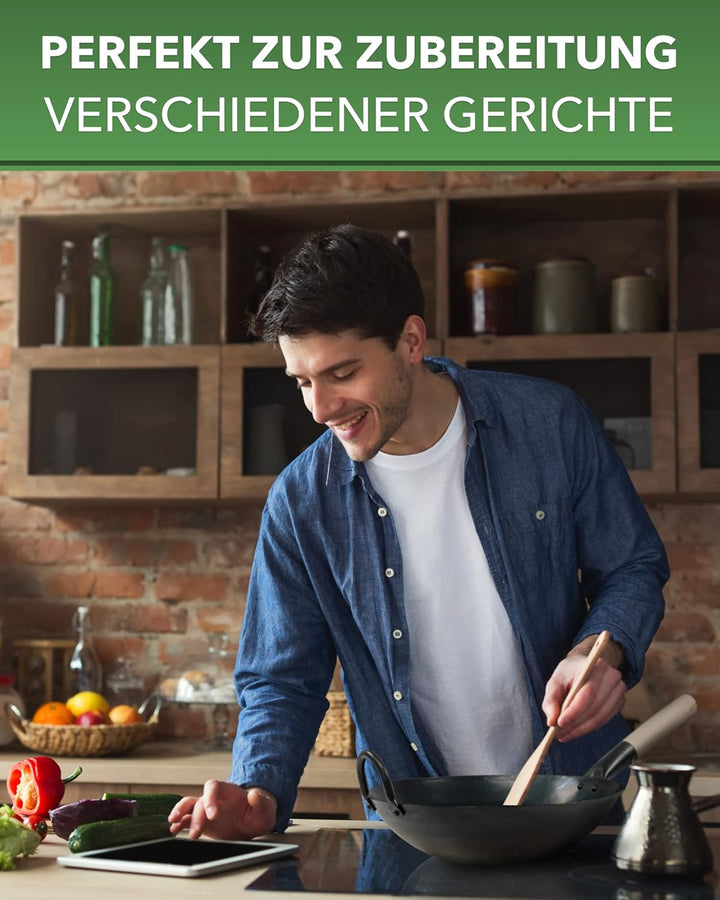pasoli Wok für Gasherd und Grill inkl. gratis Rezepte eBook - voreingebrannt - Asiapfanne mit rundem